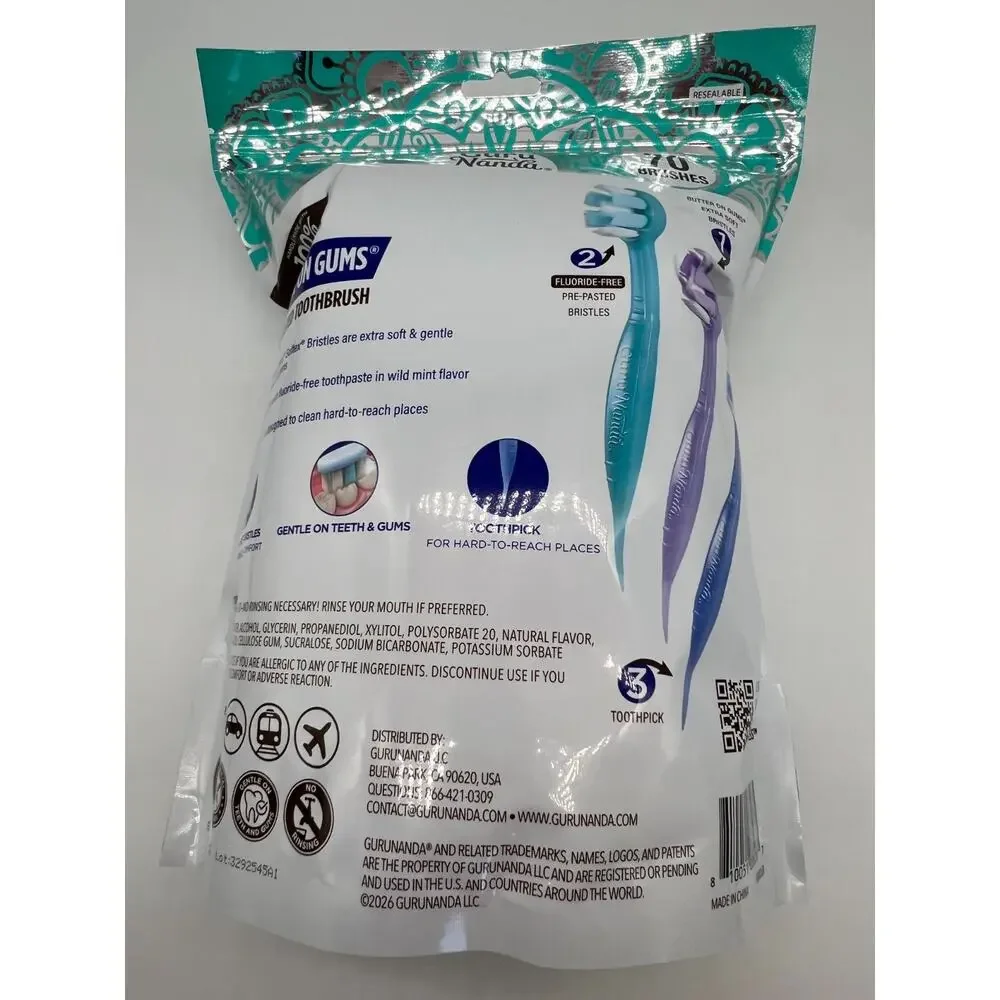 GuruNanda Ready-to-Go Pre-Pasted Toothbrushes Wild Mint 70 Ct